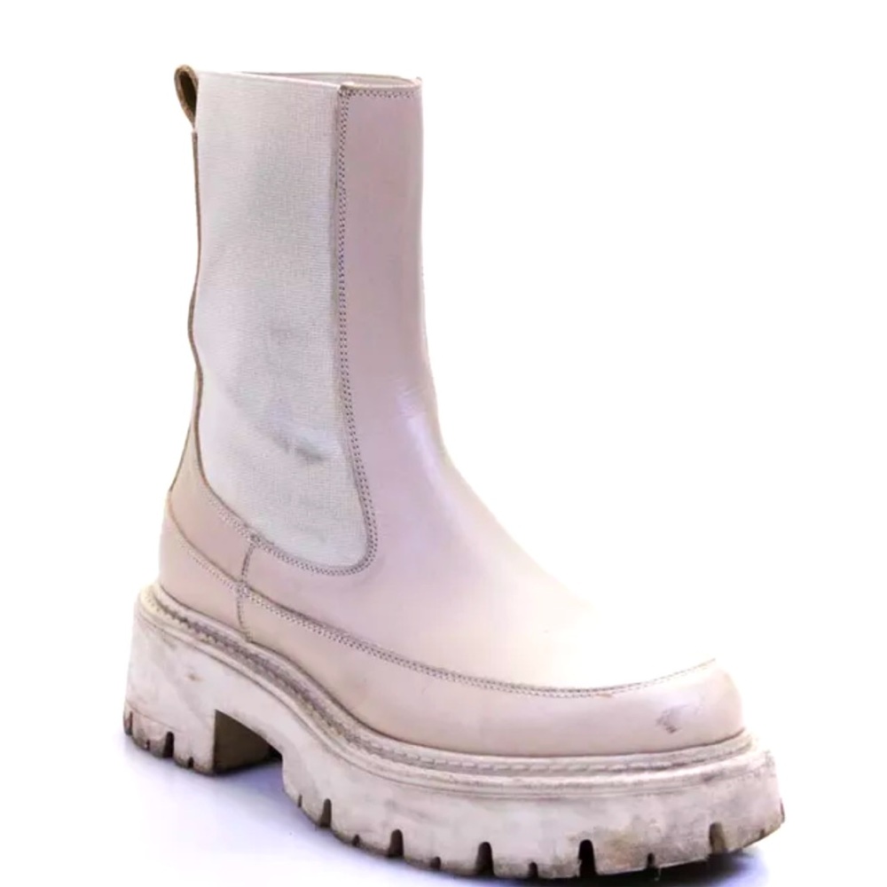 Feners Womens Slip On Block Heel Platform Boots Beige Leather Size 38